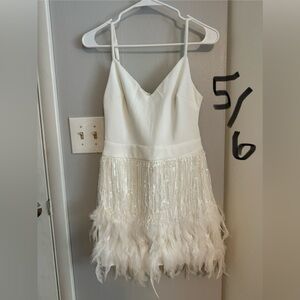 Elegant White Feathered Mini Dress